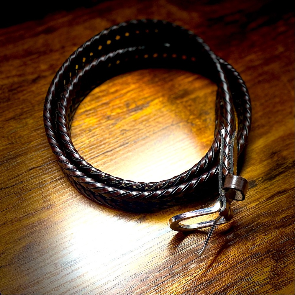 Dark brown braided Genuine leather belt